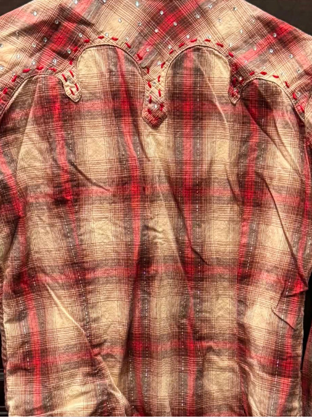 Panhandle Slim Red and Tan Plaid Button-Down Shirt MEDIUM - Picture 5 of 6